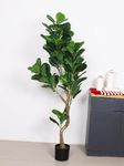 ARICK DECOR 5Ft Artificial Fiddle Leaf Fig Tree in Pot, 150cm Realistic Faux Lush Green Silk Leaf Plant, Peacock Shaped Large Floor Decor for Home, Office & Balcony