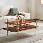 Saint Mossi Tadio Glass Coffee Table for Living Room, Middle-Century Tea Table for Storage, Brown Glass & Coffee Brown Bottom Shelf, (L) 41" x (W) 21" x (H) 17"