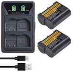 DuraPro 2Pcs EN-EL15 EN-EL15C Battery + LED Dual USB Charger with Type C Port for Nikon EN-EL15 EN-EL15A Nikon Z6, Z7, z8, D850, D810, D810A, D800, D800E, D7500, D7200, D7100, D7000, D750D810 Cameras