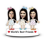 Foto Factory Gifts® Personalized 3 Three Friends Caricature for Girls Gift Cutout Standee Customized with Your Photos (Wooden_7 inch, x 5 inch_Multicolour) CA0164