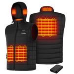 TIDEWE Men's Heated Vest with Retractable Heated Hood and Battery Pack, Lightweight Vest for Hunting/Hiking (Black, Size M)