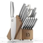 KnifeSaga 2024 Upgraded Knife Set 14 Piece Premium Japanese High Carbon Stainless Steel Kitchen Knife Block Sets with Built-in Sharpener, Razor Sharp Knives Set for Kitchen, Angled Acacia Wood Block
