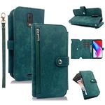 Compatible with Tracfone BLU View 3 B140DL Wallet Case 9 Card Slots Retro Leather Flip Card Holder Cell Folio Purse Lanyard Wrist Strap Rugged Slot Mobile Phone Cover for Blue View3 140DL Green