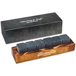 Whiskey Stones Gift Set for Men | 6 Granite Whiskey Rocks Chilling Stones in a Classy Wood Tray | Gift-Ready Chilling Rocks for Drinks | Whiskey Gift for Men, Dad, Husband, Boyfriend