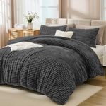 Andency Fleece Queen Comforter Set, 3 Pieces Dark Grey Comforter Set for Queen Size Bed, Soft Warm Fluffy Fuzzy Dark Gray Bedding Set for Winter (1 Comforter & 2 Pillowcases)