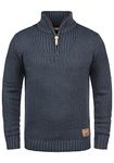 Solid Petro Men's Jumper Chunky Knit Pullover Troyer with Zipper, Size:M, Colour:Insignia Blue Melange (8991)