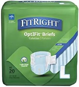 Medline FitRight OptiFit Ultra Adult Briefs, Incontinence Diapers with Tabs, Heavy Absorbency, Large, 44 to 56", 20 Count