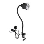 DoRight LED Clip on Lamp with BS Plug, Contains a GU10 5W Light Bulb with Flexible Silicone Gooseneck and Dimmer, 360° Rotating, Clamp Lamp Spotlight, Portable Reading Lamp in Bedrooms, Black