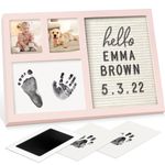 Baby Hand and Footprint Kit with Felt Letterboard, Inkless Ink Pad - Personalized Baby Gifts, Baby Footprint Kit, Newborn Keepsake Baby Handprint Kit, Dog Paw Print Kit (Petal Pink)