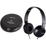 Groov-e GVPS110BK Retro Personal CD Player with 20 Track Programmable Memory, LCD Display, Anti-Skip Protection and Earphones Included - Black & Sony MDR-ZX110 Overhead Headphones - Black