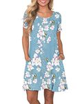 AUSELILY Women's Summer Dresses Casual T-Shirt Short Sleeve Dress Loose Swing Short Dress with Pockets