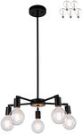 XiNBEi Lighting 5 Light Chandeliers, Pendant Lighting with LED Bulbs, Matte Black Finish XB-C1211-5-MBK
