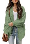 Womens Chunky Knit Sweaters with Pocket Oversized Open Front Long Lantern Sleeve Cardigan