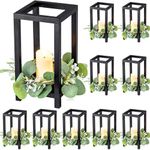 Geelin 10 Pcs Wooden Candle Lantern Wedding Lantern Centerpiece Lantern Candle Holder for Table Fireplace Lantern Decorative Farmhouse Candle Lantern for Wedding Baby Shower(Black, 10.59 in)