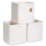 NaturalCozy Storage Cubes 11 Inch Cotton Rope Woven Baskets for Organizing, 3-Pack | Cube Storage Bin | Square Storage Baskets for Shelves Organizer, Classroom, Kids Toy Bins, Closet, Baby Nursery