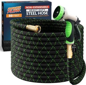 POWERFLOW Garden Hose, Stainless Steel Metal Water Hose with Ultra Durable Fabric Skin, Non Expandable Heavy Duty Hose For Commercial and Residential Use, With Hose Spray Nozzle