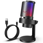 Fifine Gaming USB Microphone for PC, RGB Computer Podcast Mic for Recording, Condenser Streaming Mic with Tap-to-Mute, Gain Knob, Monitoring Jack, Light Control for Gamer Youtuber-A8