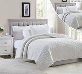 BOURINA Reversible Bedspread Coverlet Set - Microfiber Lightweight Comforter 3-Piece Quilt Set King 104”x92” (Off White)