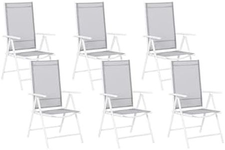 Beliani Conjunto de 6 sillas de jardín Textil Gris con Marco de Aluminio Blanco reclinable y Plegable Catania