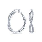Cubic Zirconia Pave CZ Eternity Figure Eight Love Knot Large Infinity Hoop Earrings For Women Girlfriend Silver Plated 1.5 Diameter