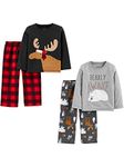 Simple Joys by Carter's Boys' Toddler 4-Piece Pajama Set (Poly Top & Fleece Bottom), Moose/Bearly Awake, 4T