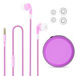 Geekria Kids Wired Earbuds with Mic & Volume Control for School and Online Class, Children's 3.5mm Jack in-Ear Earphone with 85dB Volume Limit for Small Ears, Storage Case Included (Pink)