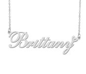 Silver Brittany Name Necklace Heart Charm Pendant Stainless Steel Mother Day Jewelry for Best Friends Familys 16"