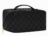 SKYFUN (LABEL) Pu Leather Mini Cosmetic Organizer Storage Zipper Pouch Bag Kit Case Bathroom Makeup Box (Black Checkered, Large)