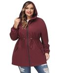 Hanna Nikole Women's Plus Size Raincoat Lightweight Windbreaker Windproof Active OutdoorJacket Waterproof Long Hooded Trench Coats Poncho for Walking Camping Wine Red 26