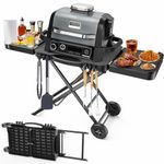 BBQMall Portable Outdoor Grill Table Cart for Ninja Woodfire Outdoor Grill(OG701 OG850 OG951 Series), 51in Large Space, Folding Camping Tailgating Table for Blackstone Griddle/Onni Pizza Oven,2 Wheels