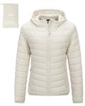 Outdoor Ventures Womens Winter Lightweight Puffer Jacket with Hood Warm Short Packable Quilted Jacket Transitional Padded Down Jacket for Ladies Lined for Hiking Travel, Beige M