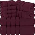 Utopia Towels 8-Piece Luxury Towel Set, 2 Bath Towels, 2 Hand Towels, and 4 Wash Cloths,97% Ring Spun Cotton Highly Absorbent Viscose Stripe Towels Ideal for Everyday use (Burgundy)