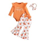 toddler Baby Girl halloween Clothes 6-9 Months infant fall outfit orange long Sleeve romper pumpkin print flared Pant sets