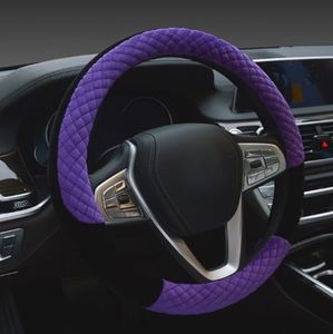 Winter 38cm Premium Soft Short Fur Car Steering Wheel Cover High-Density Warm Plush Steering Wheel Protector Cover Purple