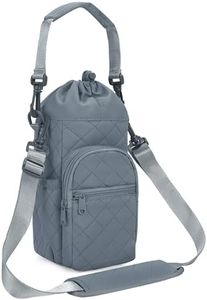 sportsnew Quilted Water Bottle Holder with Strap 32oz 40oz Insulated Quilted Water Bottle Pouch Carrier Sling Bag with Phone Pocket Tumbler Bag Sleeve Crossbody Pouch for Walking Hiking, Quilt Blue
