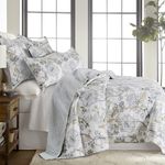 Levtex Home - Ophelia Spa Quilt Set - Full/Queen Quilt and Two Standard Shams - Floral - Spa Grey Cream Ochre - Quilt (88x92in.) and Shams (20x26in.) - Reversible - Rayon/Cotton