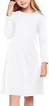 Arshiner Girls Dress Kids Long Sleeve Solid Color Casual T-Shirt Dress White Kids 4-5T