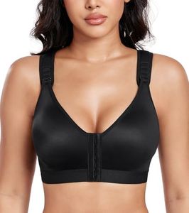 Lemorosy Women's Post Surgery Bra Front Closure Adjustable Straps Wireless Comfort Sport Brassiere (38B/C, Black)