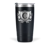 Onebttl Personalised Gifts for Men with Initials, Custom Coffee Cups, Monogrammed Travel Tumbler for Him, Unique Birthday Christmas Gifts for Men who Have Everything, Black, 590 ml, C