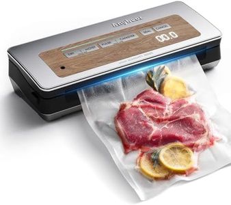 Anybear Vacuum Sealer Machine, 90kPa 120W Wide Seal All-IN-1 Powerful Food Storage, Build-in Cutter | Bags Storage | Digital Countdown Display | 2 Bag Rolls and 5pcs Pre-cut Bags (Silver Wood Grain)