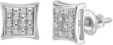 Dazzlingrock Collection 0.10 Carat (ctw) Round White Diamond 9mm Kite Shape Micro Pave Hip Hop Iced Out Studs in 925 Sterling Silver, Screw Back, Unisex Design Ladies, Mens Real Diamond Earrings