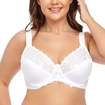 Ayigedu Women's Underwire Bra Non-Padded Floral Lace Plus Size Full Coverage Minimizer 38-G White