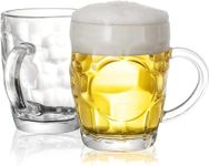 EZONEDEAL Dimple Beer Mug Set of 2-20 Ounce (1 Pint) Heavy British Pub Thick Glass with Handle - Stein Cup for Beer Lover at Home Party BBQ