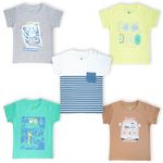 YUV Infant Baby Boys & Girls 100% Cotton Printed Multicolor Half Sleeve Regular Fit T Shirts - 12 To 18 Months Babies, Pack Of 5