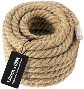 Jute Rope(1 in X 100ft) Swing Rope Thick Twisted Manila Ropes Natural Heavy Duty Hemp Rope for Swing Bed, Crafts, Railing, Tug of War, Landscaping, Gardening, Bundling, Hammock, Home Decorating