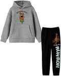 Bioworld Scooby Doo Ruh-Roh Boy's Long Sleeve Athletic Heather Sweatshirt & Black Pant Set-Medium