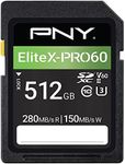 PNY 512GB EliteX-PRO60 UHS-II SDXC Memory Card - R280MB/s W150MB/s, U3, V60, 4K UHD, Full HD, UHS-II for Professional Photographers & Content Creators, DSLR Mirrorless Cameras, Advanced Video Cameras