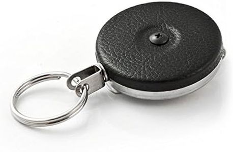 KEY-BAK Original Chain Retractable Key Holder with 24" Stainless Steel Chain, Black Front, Steel Belt Clip, 8 oz. Retraction, Split Ring, Black Vinyl (#5B)