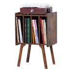 LELELINKY Record Player Stand,Vinyl Record Storage Table with 4 Cabinet Up to 100 Albums,Mid-Century Turntable Stand with Wood Legs,Brown Vinyl Holder Display Shelf for Bedroom Living Room (Patented)