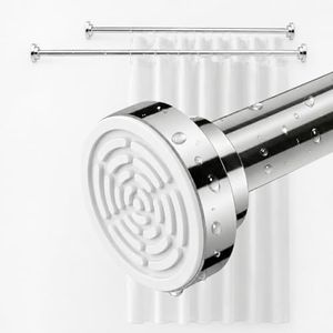 Herrlich Homes 85 to 140 cm Extendable Shower Curtain Tension Rod | Non-Drilling Anti-Skid Spring Pull Rod | Stainless Steel Telescopic No Drill Adjustable Pipe for Bathroom Window Wardrobe, Silver